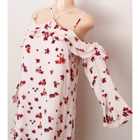 Blush Rust Floral Off Shoulder Ruffle Halter Dress - Picture 2 of 10